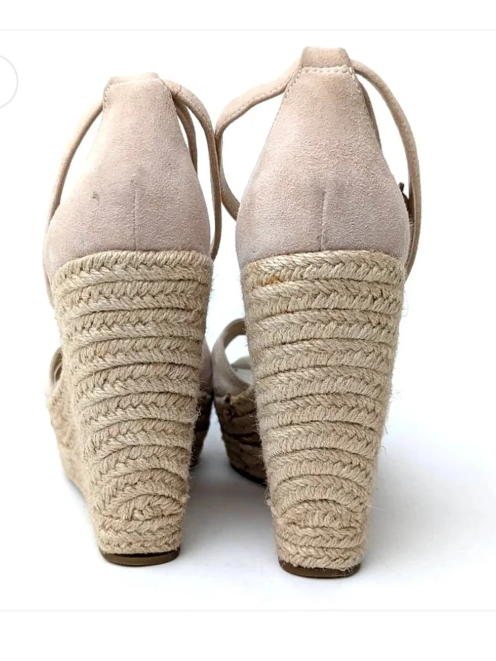 Ankle Tie Espadrille Wedge Sandals - Beige